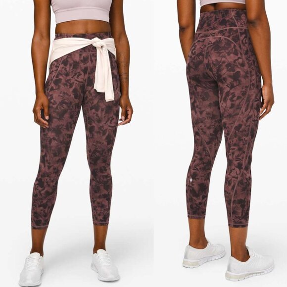 lululemon | Time To Sweat Crop *23" Mini Dusk Floral Antique Bark Black - Size 6 - Picture 1 of 13